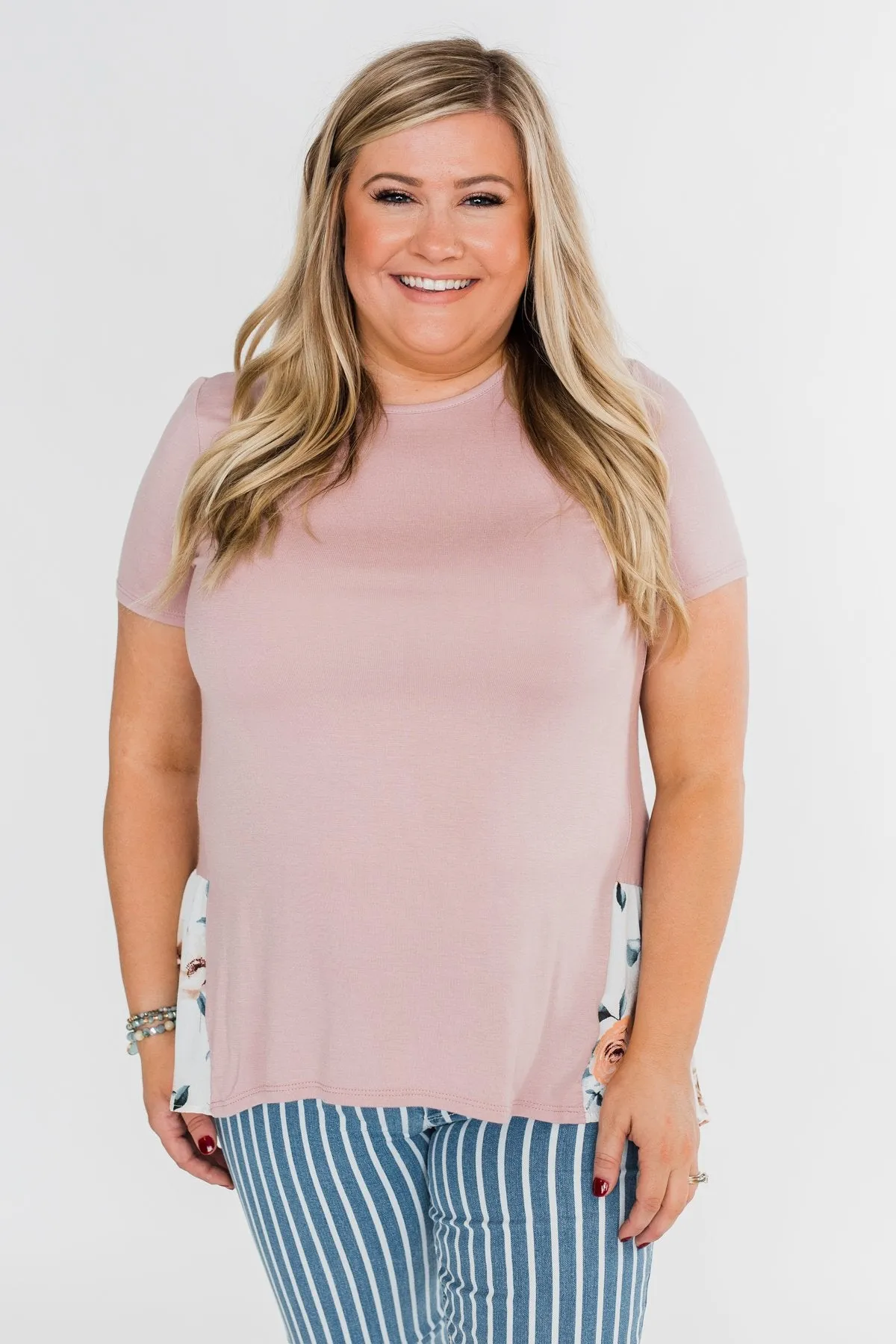 Lift My Spirits Floral Ruffle Top- Mauve