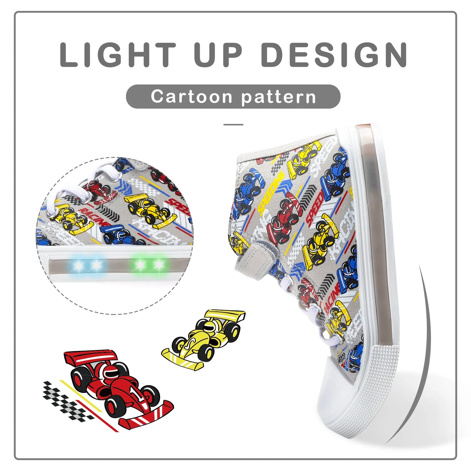 Light Up High Top Canvas Kids Sneakers For Boys