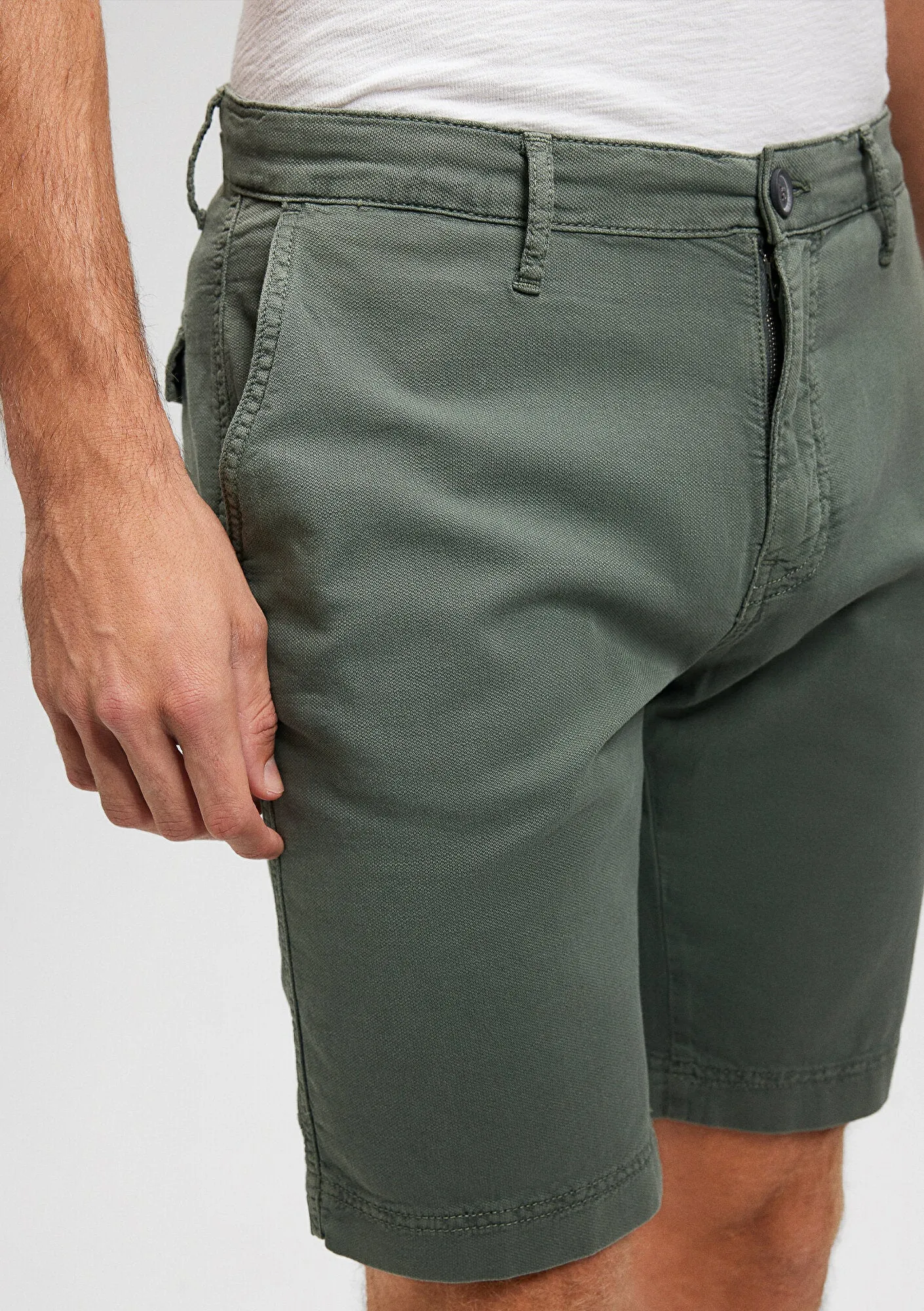 Linen Mix Green Chino Shorts