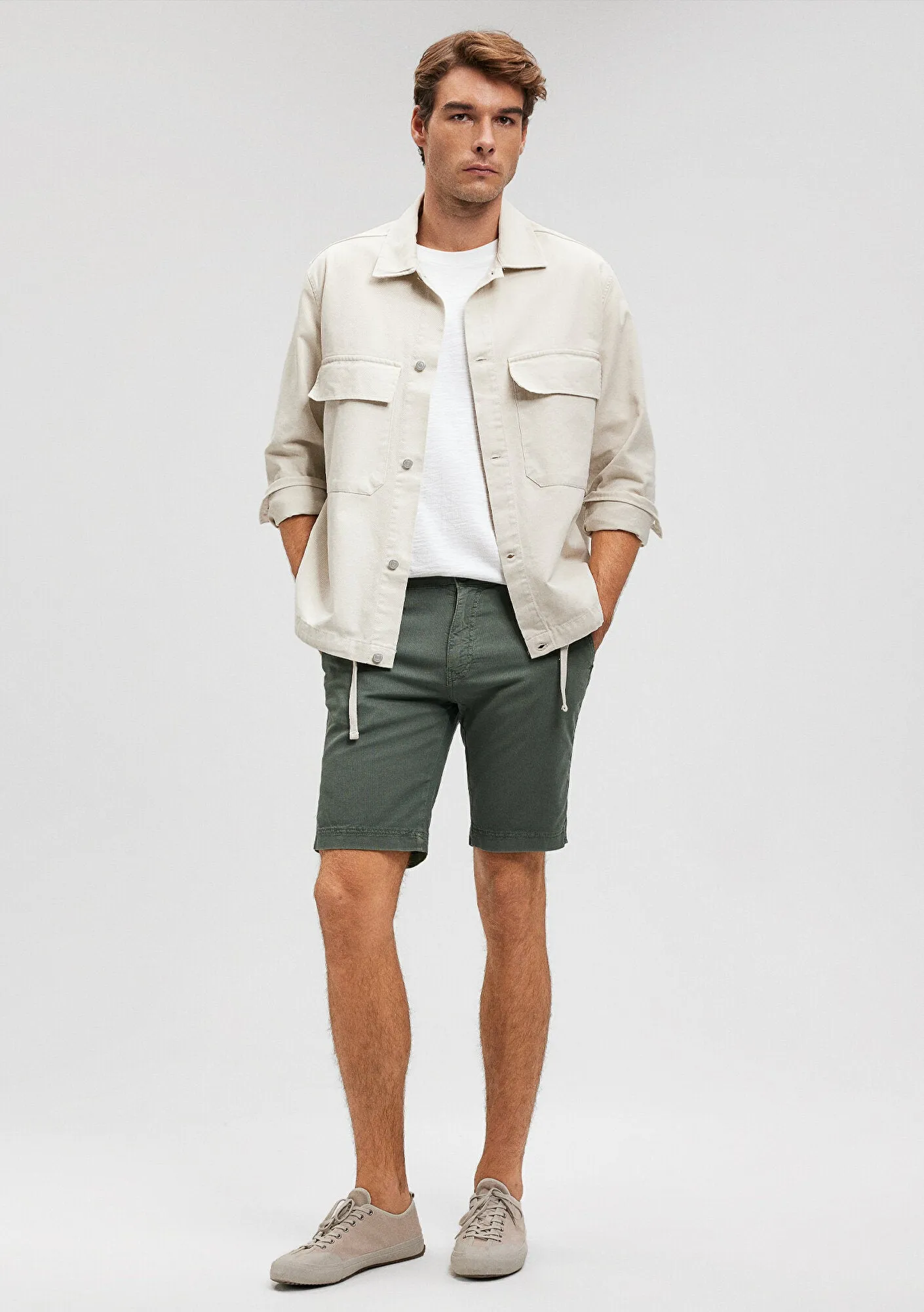 Linen Mix Green Chino Shorts