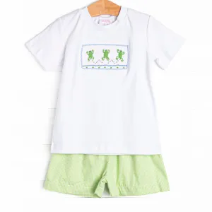 Little Leap Frog Smocked Short Set, Green