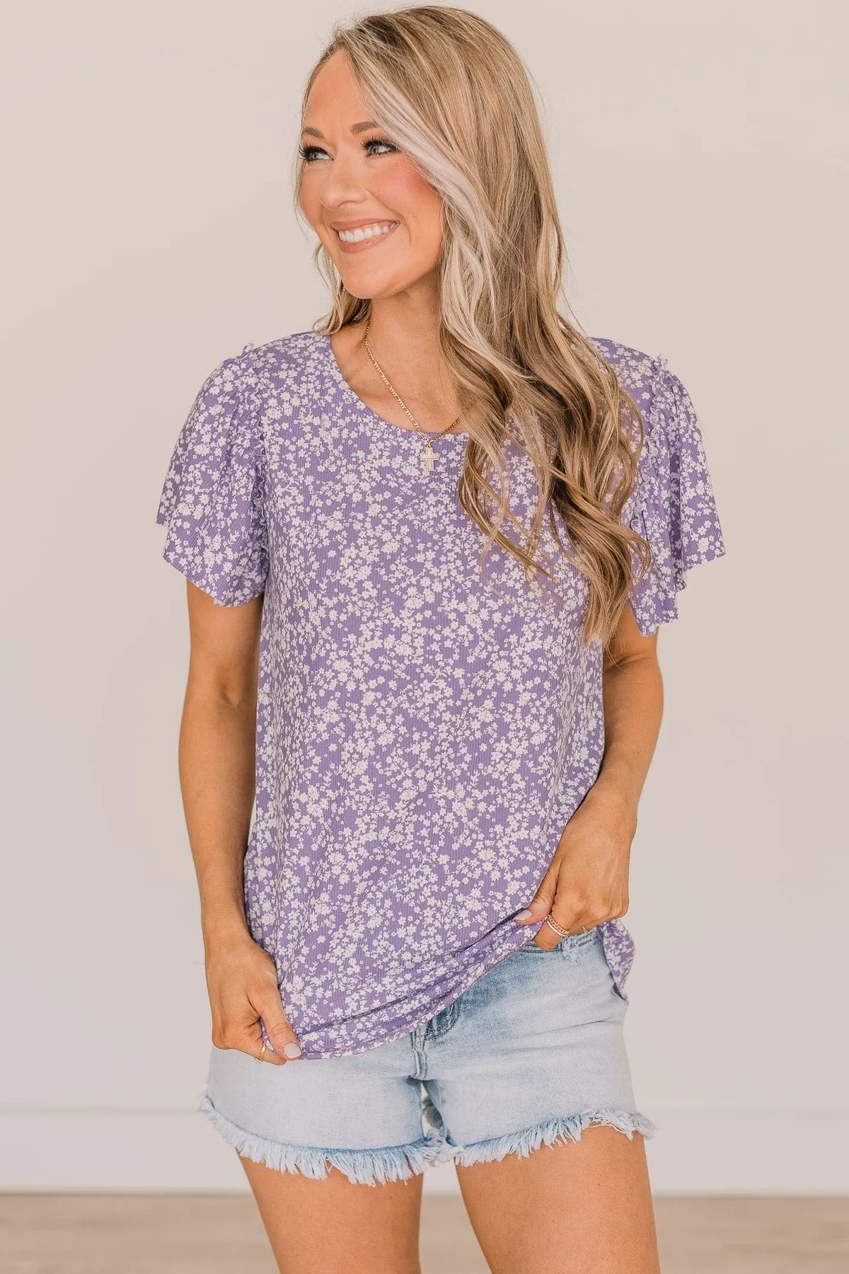 Live For The Highlights Floral Top- Purple