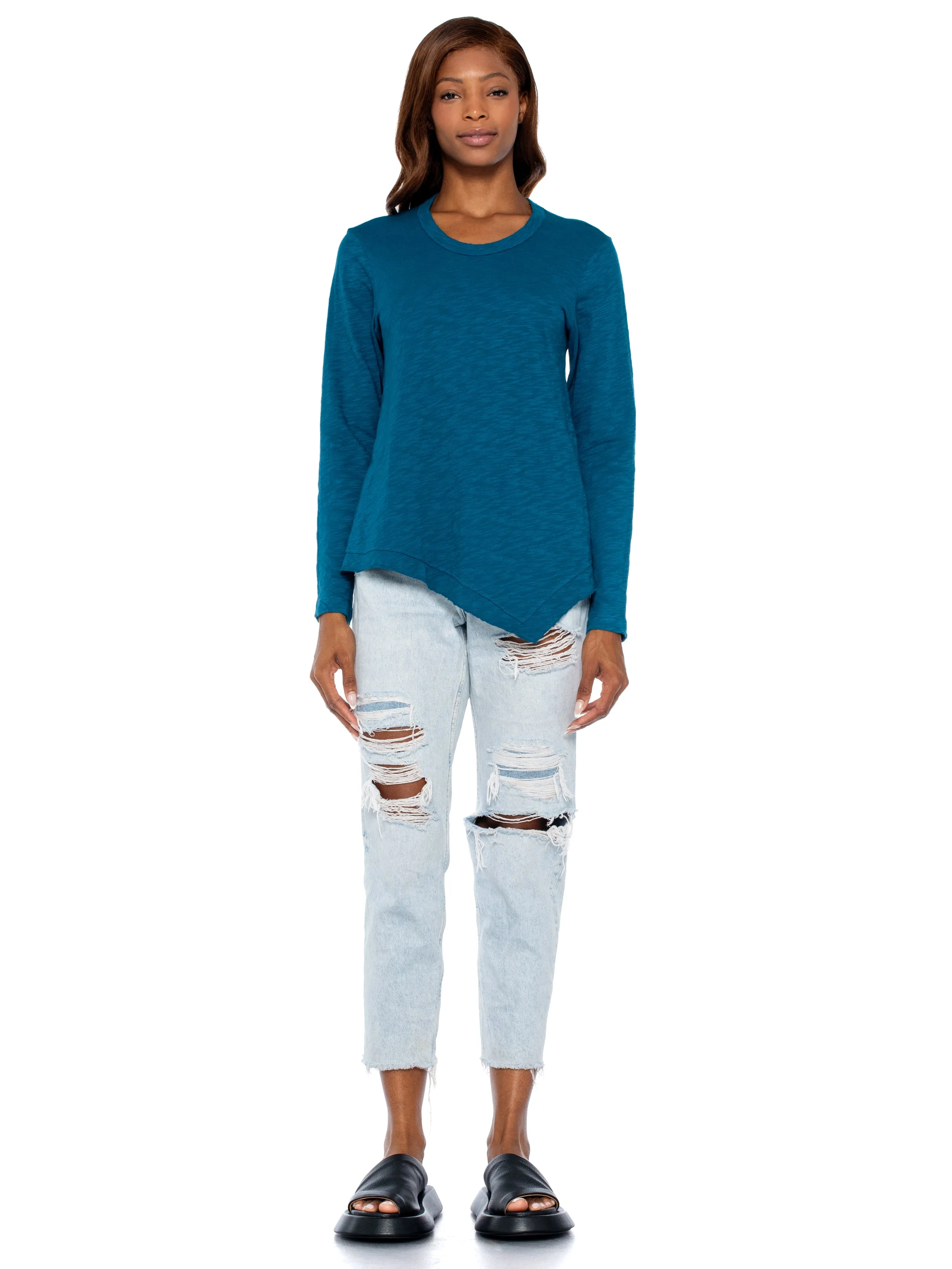 Long Sleeve Tunic Crew W/ Slant Hem