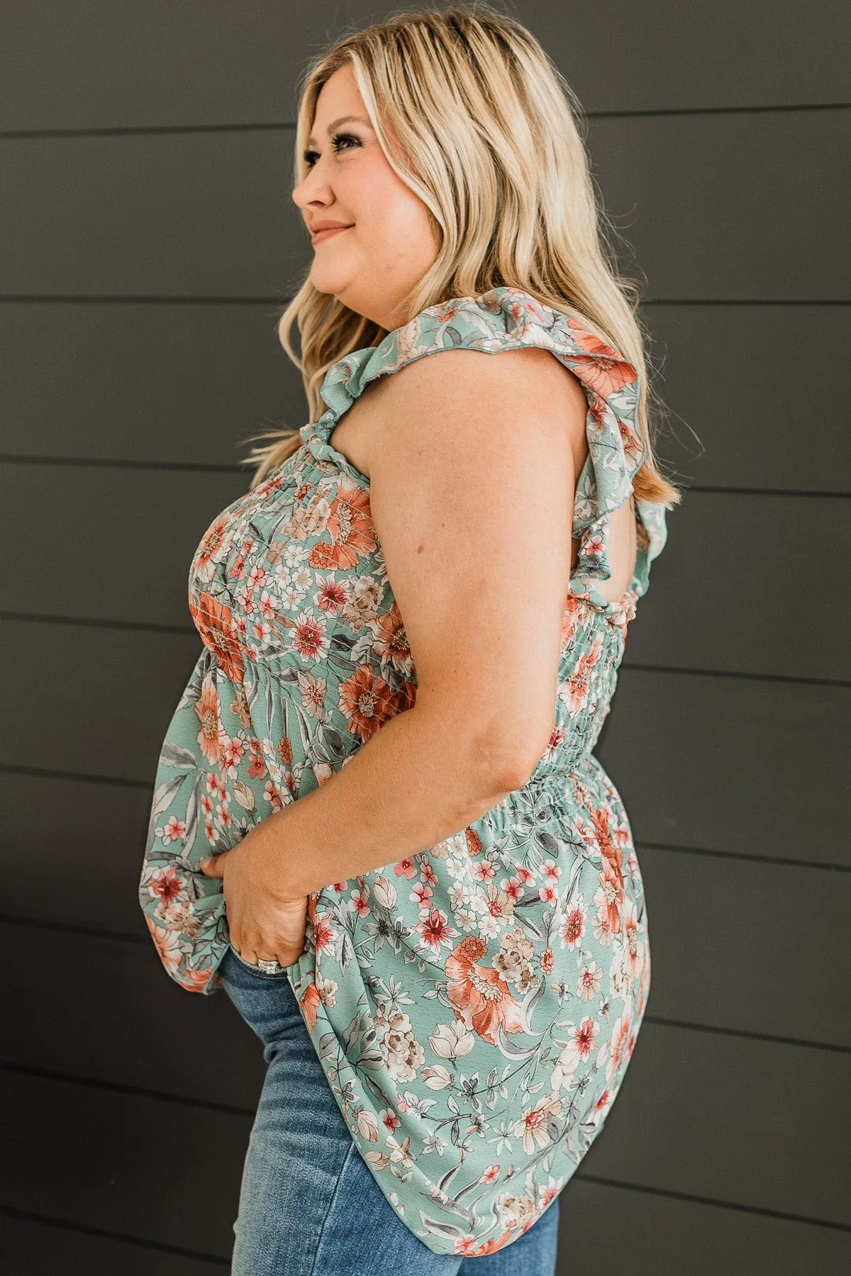 Love Of Your Life Floral Tank Top- Dusty Teal
