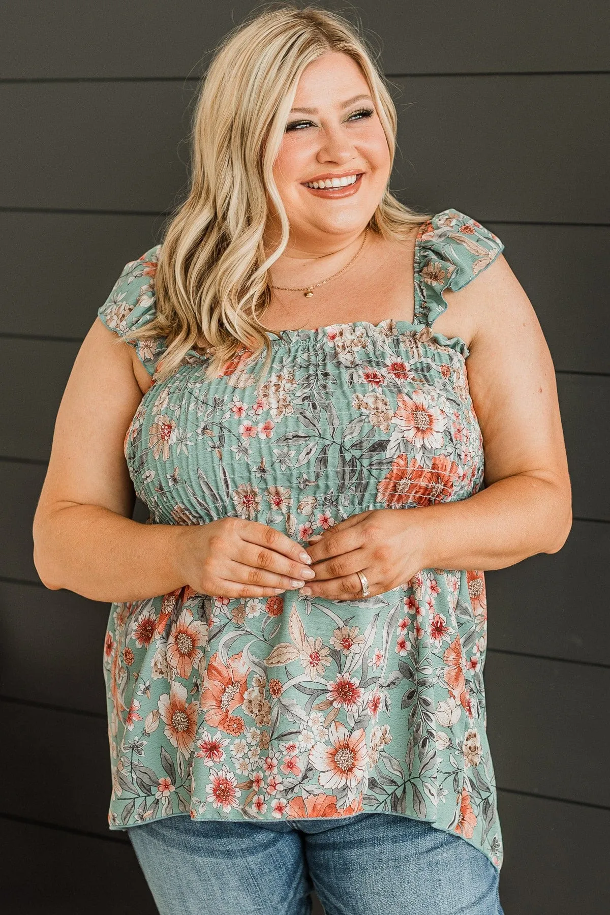 Love Of Your Life Floral Tank Top- Dusty Teal