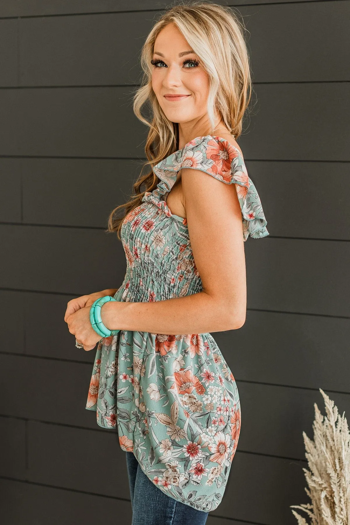 Love Of Your Life Floral Tank Top- Dusty Teal
