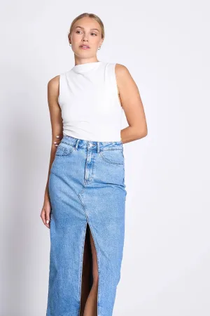 LUCE High Waist Midi Skirt in light blue
