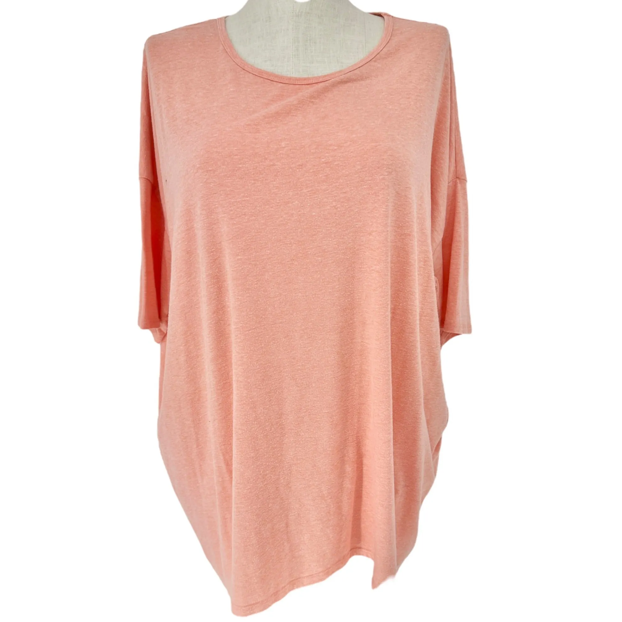 LuLaRoe Irma Tunic Top 3XL Duo 1 Coral Print 1 Solid Peach Soft Comfy Loose Fit
