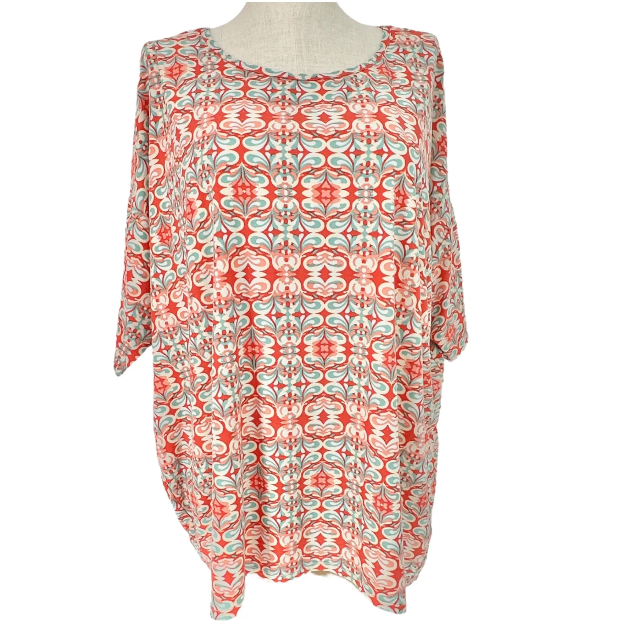 LuLaRoe Irma Tunic Top 3XL Duo 1 Coral Print 1 Solid Peach Soft Comfy Loose Fit