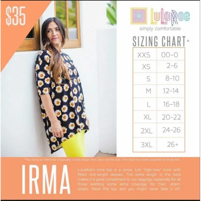 LuLaRoe Irma Tunic Top 3XL Duo 1 Coral Print 1 Solid Peach Soft Comfy Loose Fit