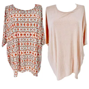 LuLaRoe Irma Tunic Top 3XL Duo 1 Coral Print 1 Solid Peach Soft Comfy Loose Fit
