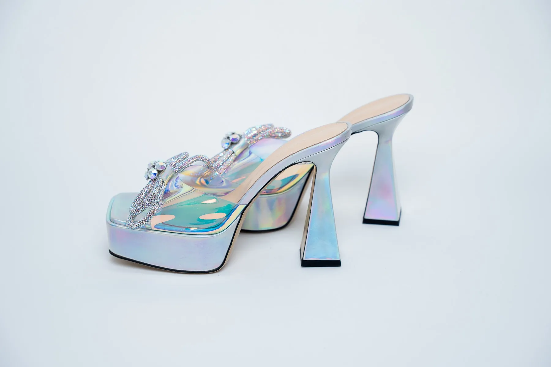 Mach & Mach Iridescent Platform Sandals with Embellished Bow Size 40