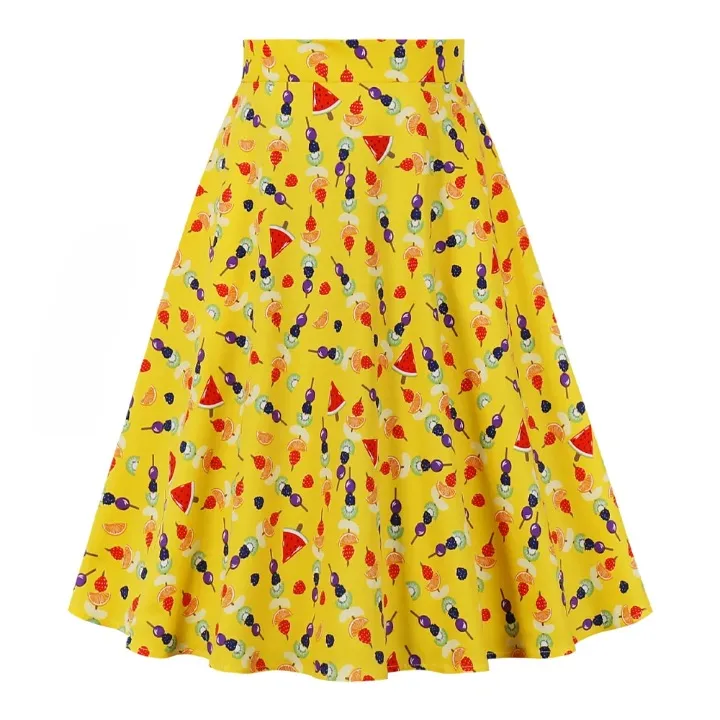 Marietta Retro Prints Flare Midi Skirts