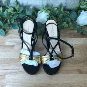 Marion Parke Lucy Strappy High-Heel Sandals Gold/Black 36.5