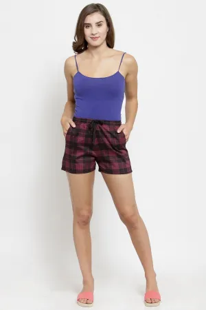 Maroon Geometric Printed Cotton Lounge Shorts
