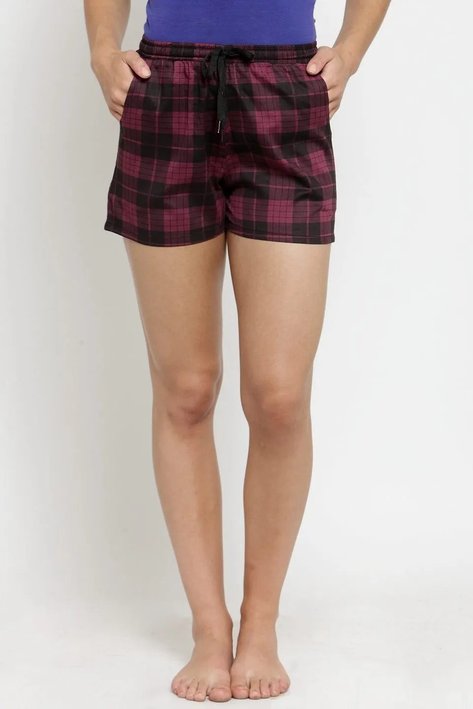 Maroon Geometric Printed Cotton Lounge Shorts