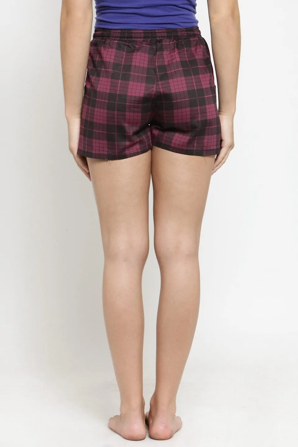 Maroon Geometric Printed Cotton Lounge Shorts