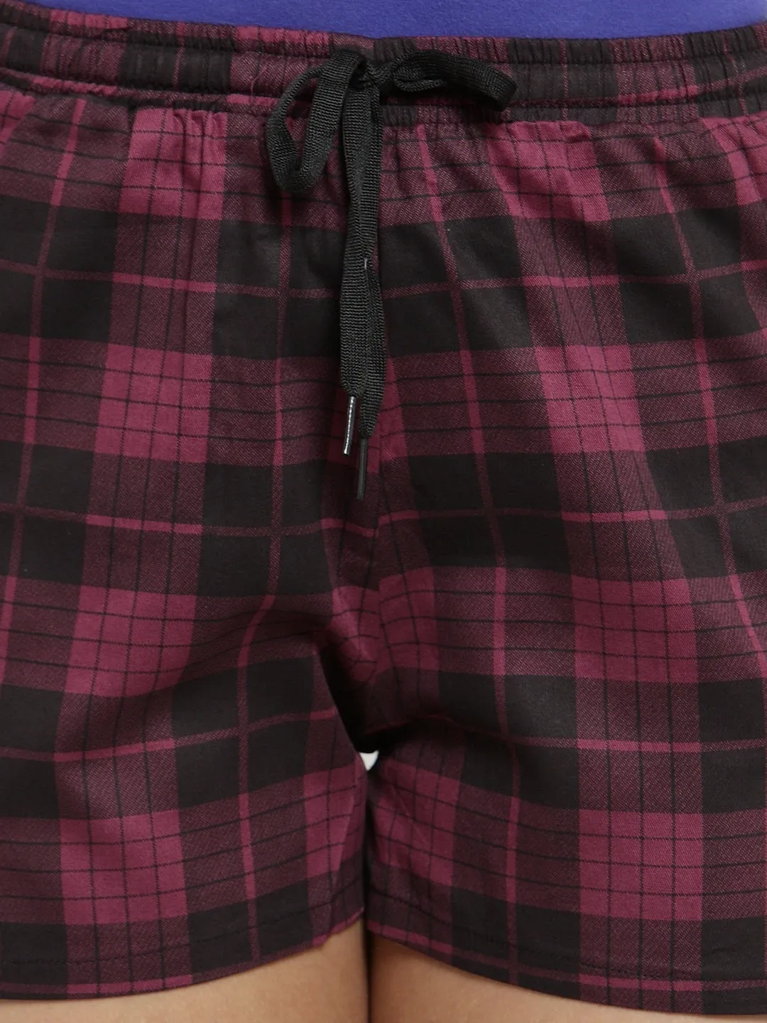 Maroon Geometric Printed Cotton Lounge Shorts