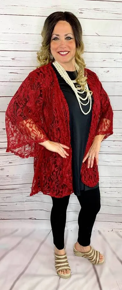 Maroon Lace Cardigan