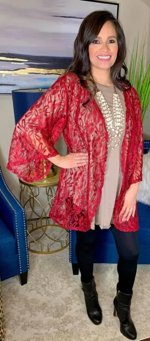 Maroon Lace Cardigan