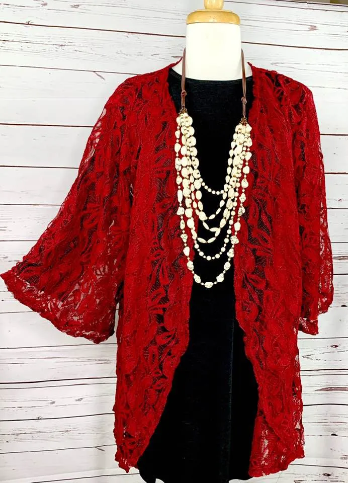 Maroon Lace Cardigan