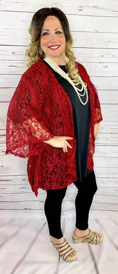 Maroon Lace Cardigan