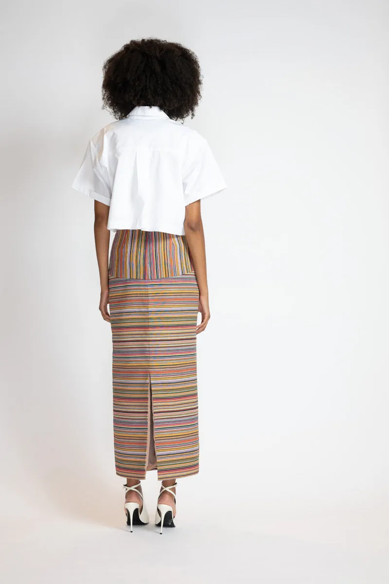 Mashru Jacquard Pencil Skirt with High Waistband