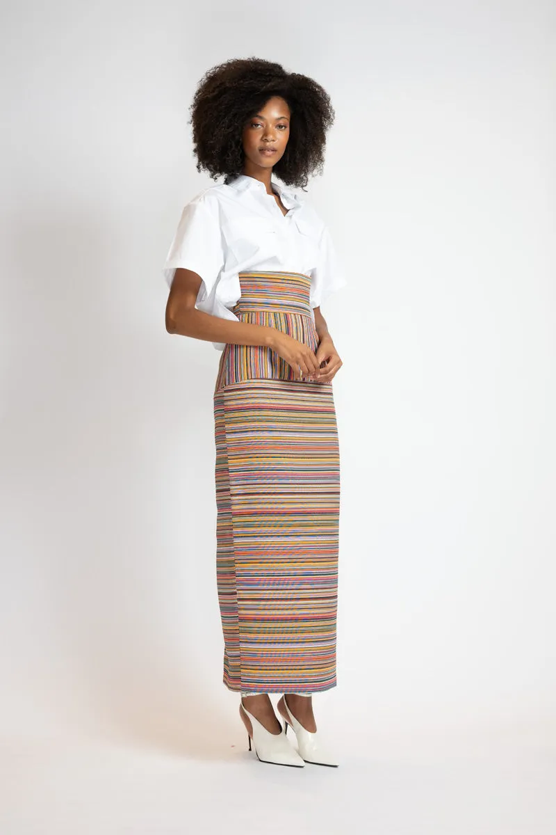 Mashru Jacquard Pencil Skirt with High Waistband