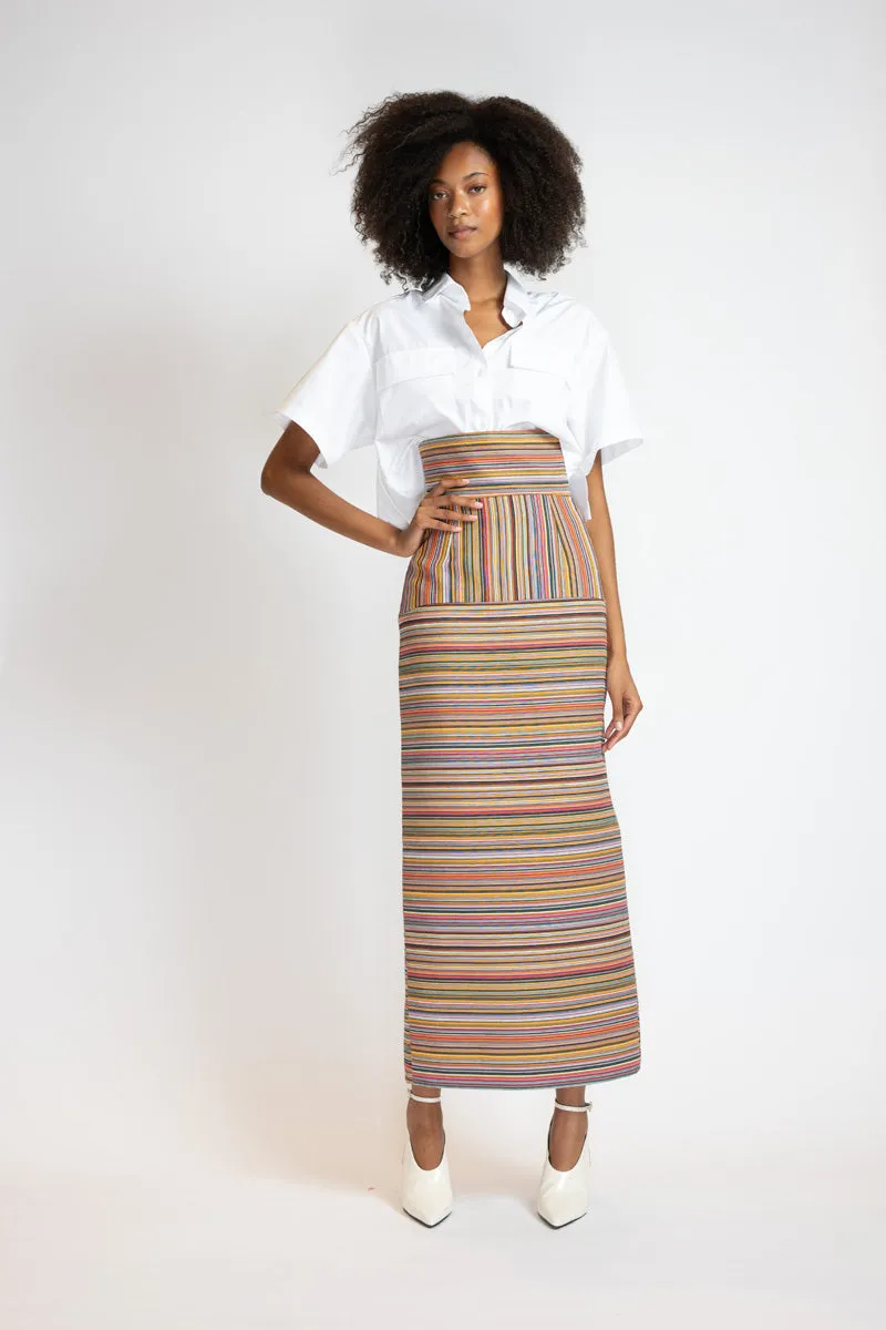 Mashru Jacquard Pencil Skirt with High Waistband
