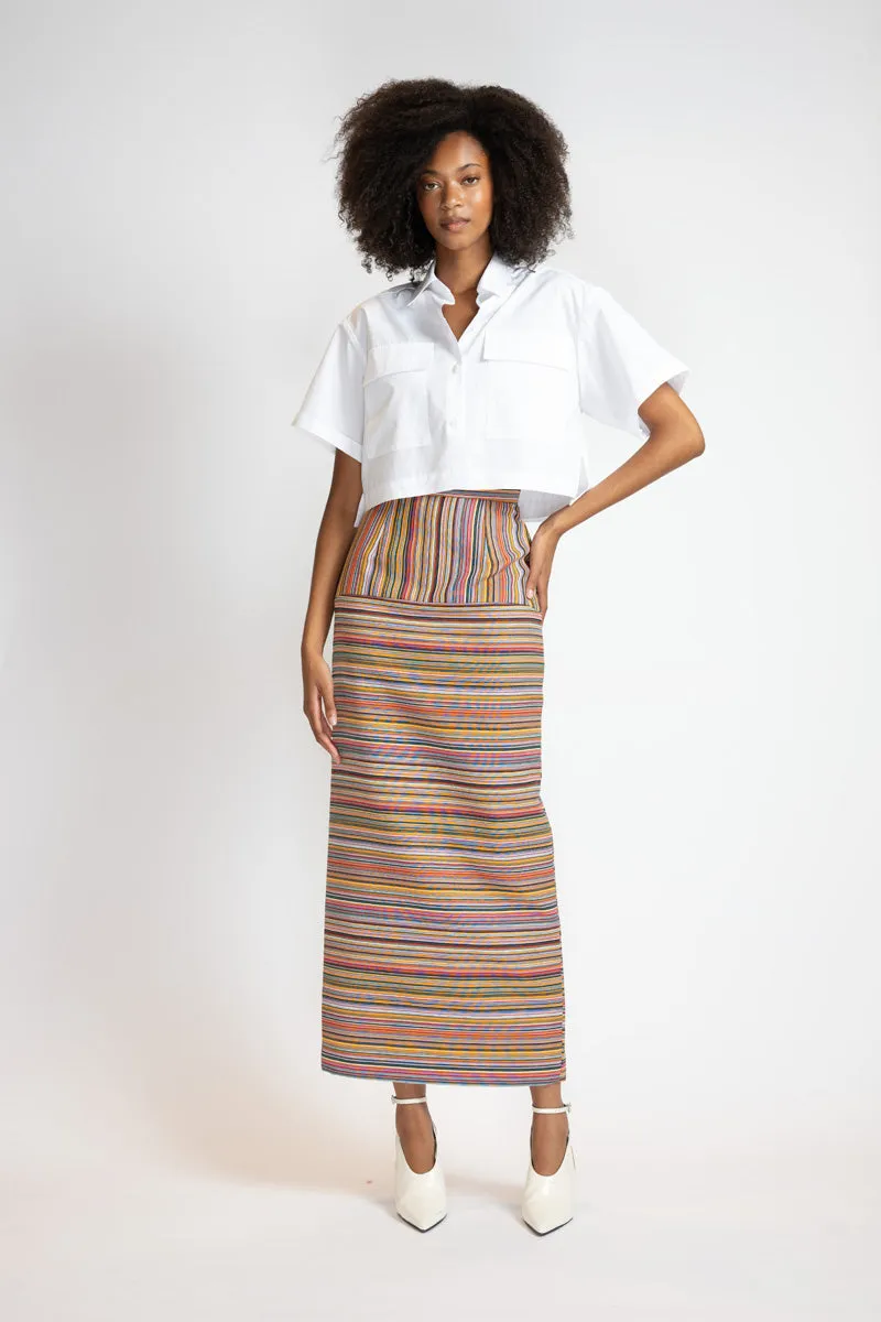 Mashru Jacquard Pencil Skirt with High Waistband