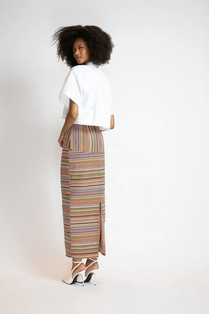 Mashru Jacquard Pencil Skirt with High Waistband