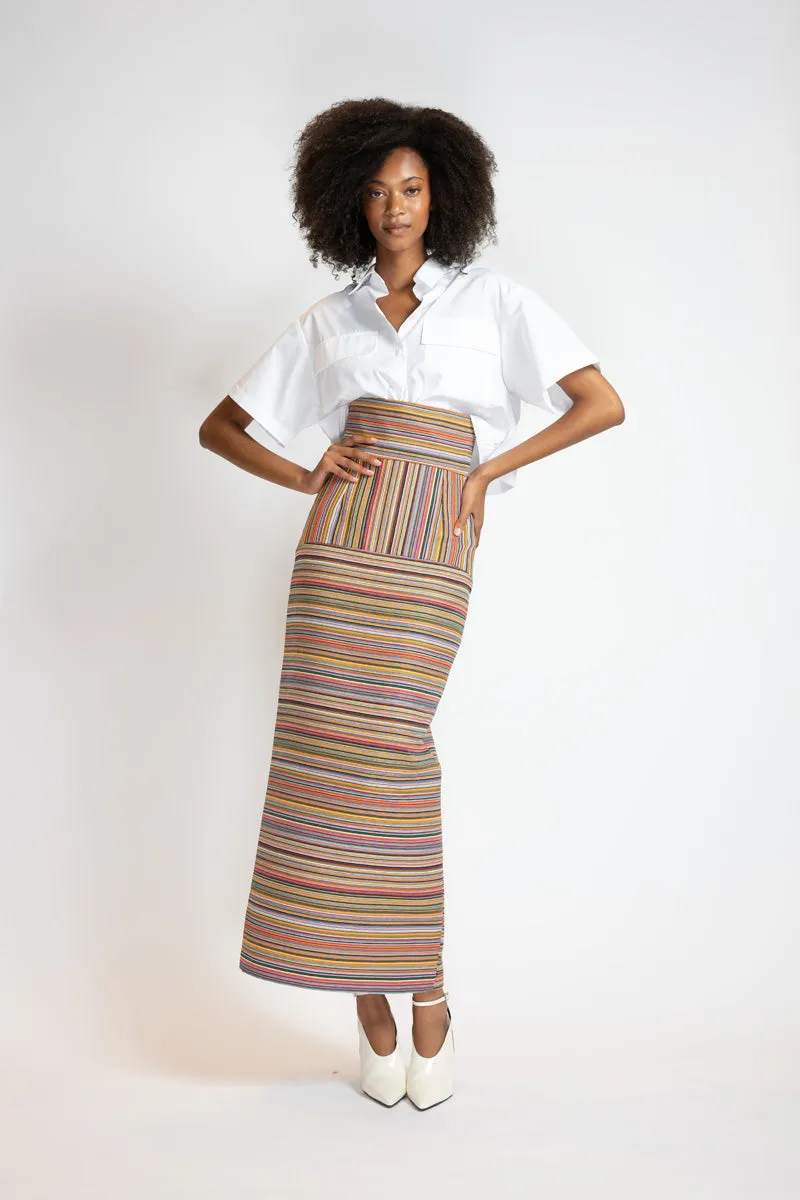Mashru Jacquard Pencil Skirt with High Waistband