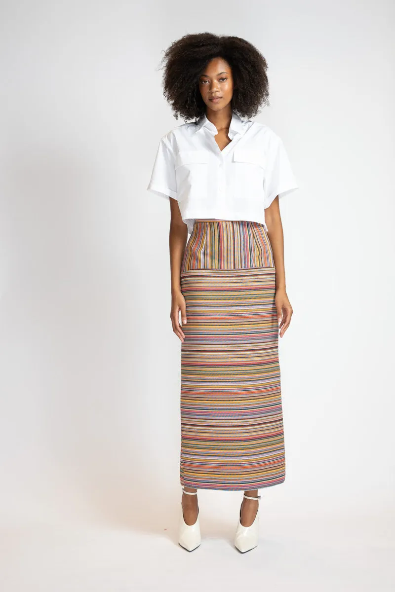 Mashru Jacquard Pencil Skirt with High Waistband