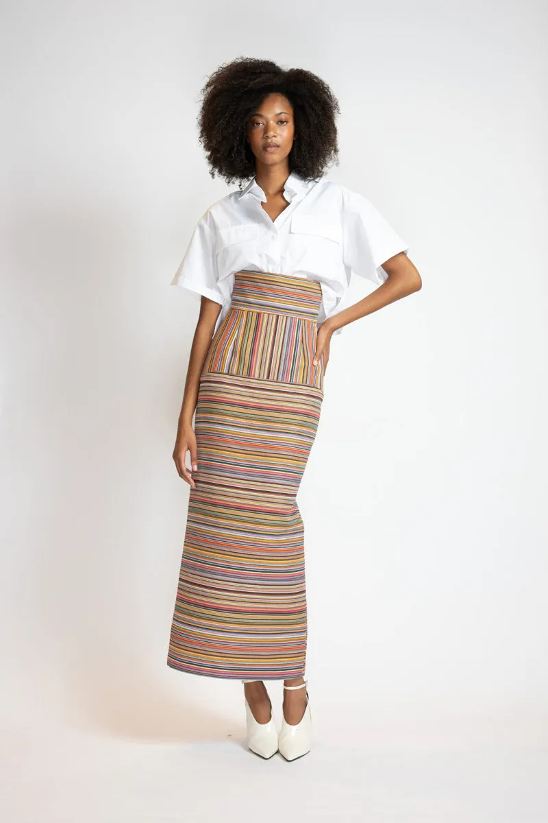 Mashru Jacquard Pencil Skirt with High Waistband