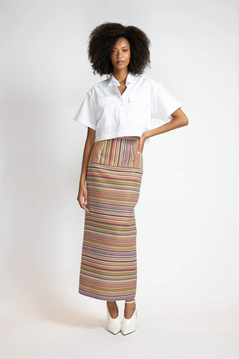Mashru Jacquard Pencil Skirt with High Waistband
