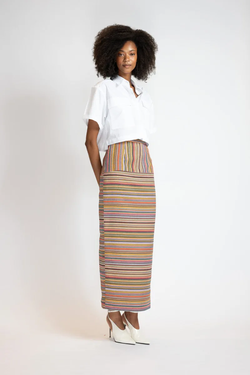 Mashru Jacquard Pencil Skirt with High Waistband