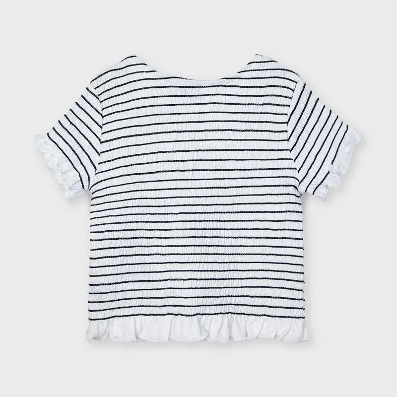 Mayoral Short Sleeve Smocked Stitching Blouse Girl - Ink