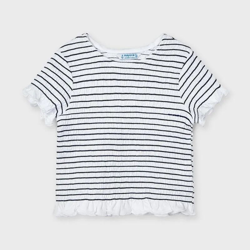Mayoral Short Sleeve Smocked Stitching Blouse Girl - Ink