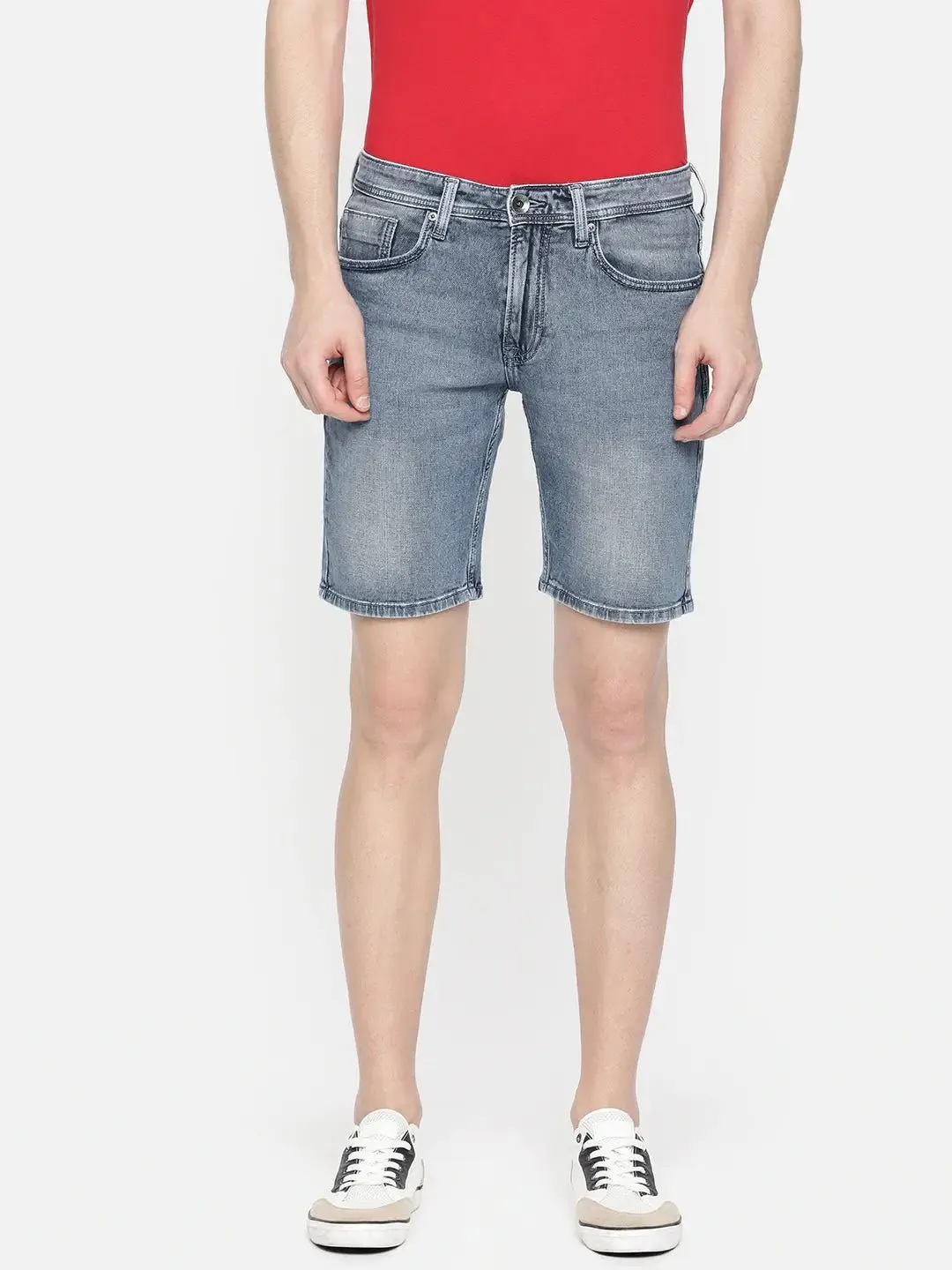 Men Blue Solid Kenzy Chinox Slim Fit Denim Shorts