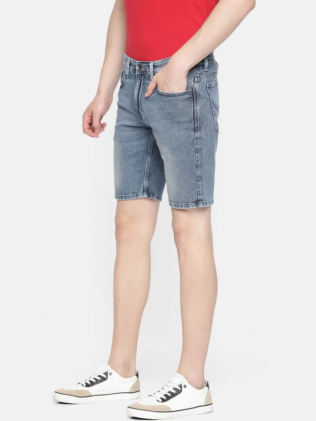 Men Blue Solid Kenzy Chinox Slim Fit Denim Shorts