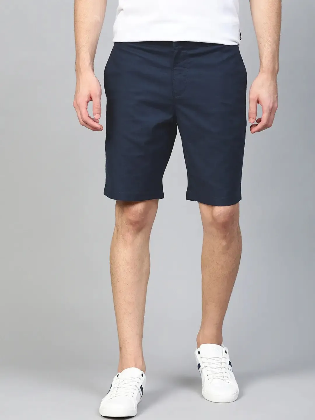 Men Navy Blue Checked Regular Fit Regular Shorts