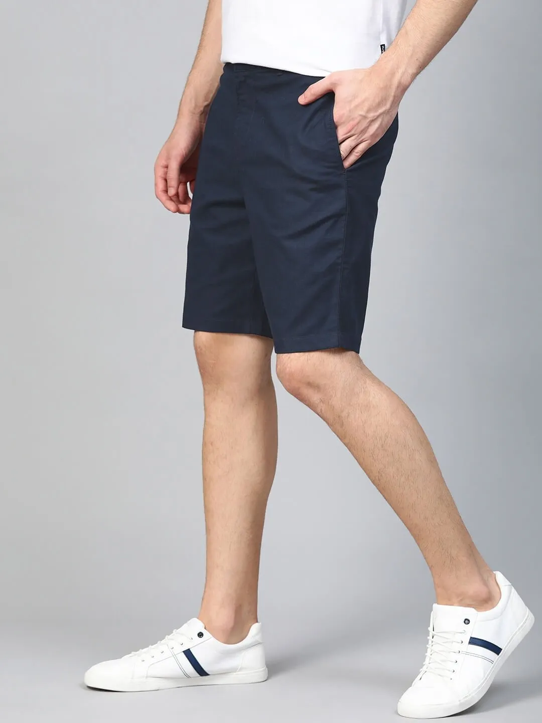 Men Navy Blue Checked Regular Fit Regular Shorts