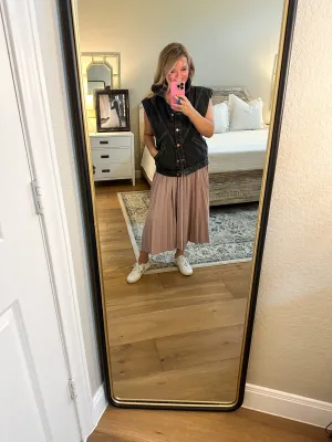 Mocha Pleated Midi Skirt