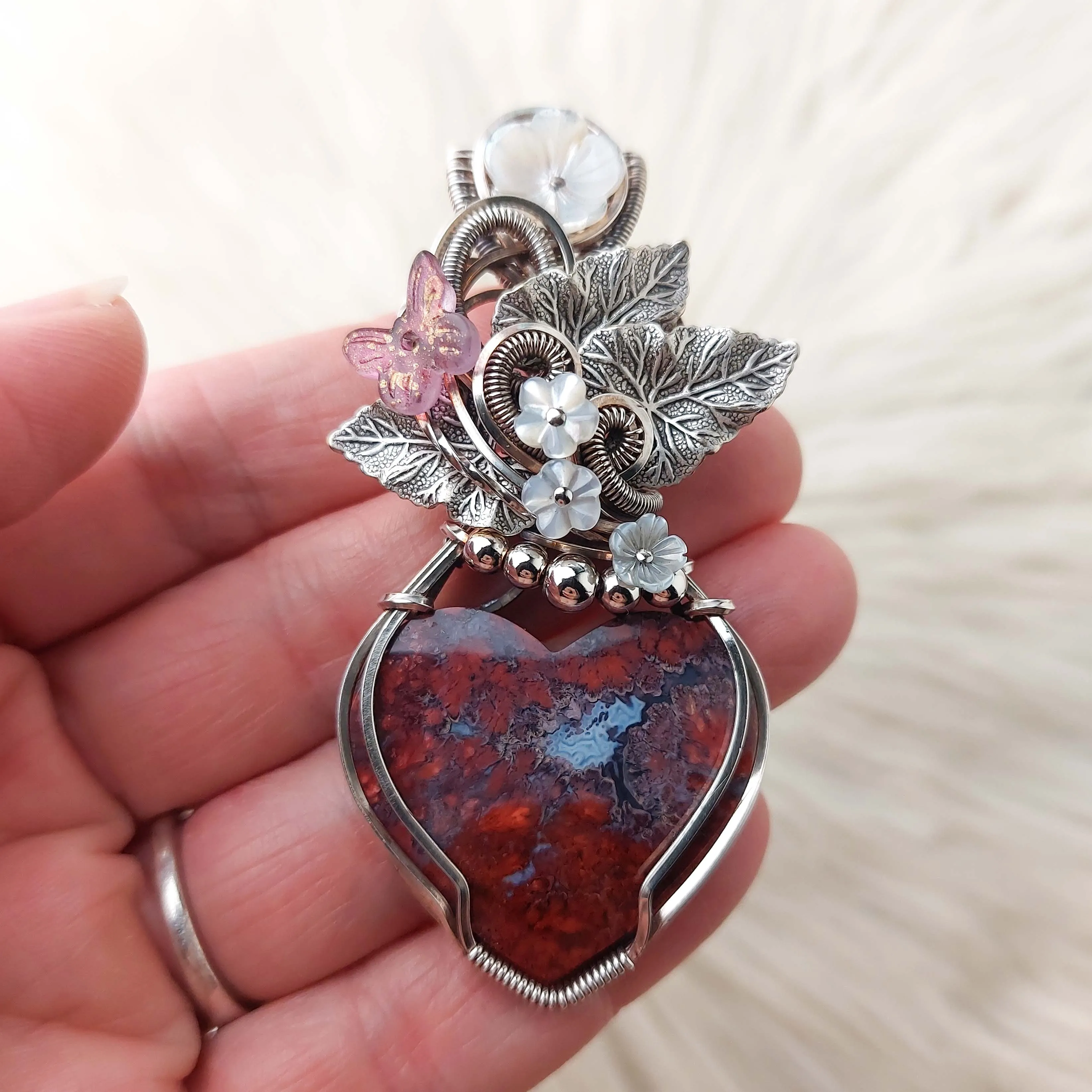 Moss Agate And Sterling Silver Heart Pendant