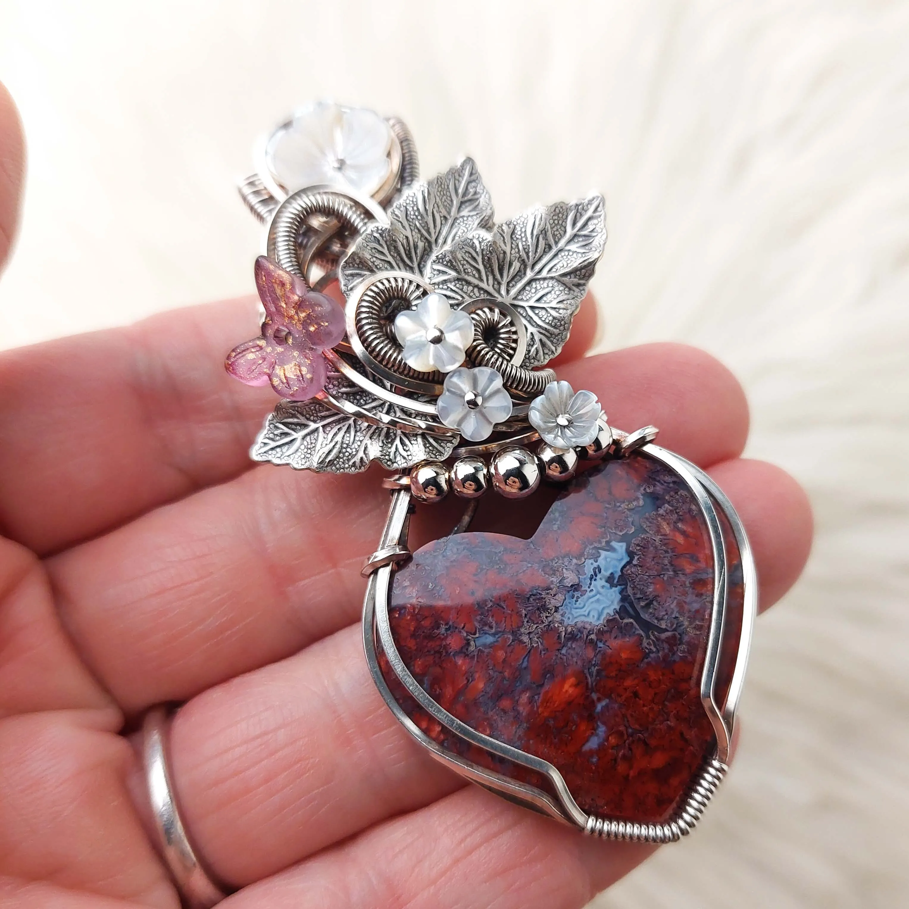 Moss Agate And Sterling Silver Heart Pendant