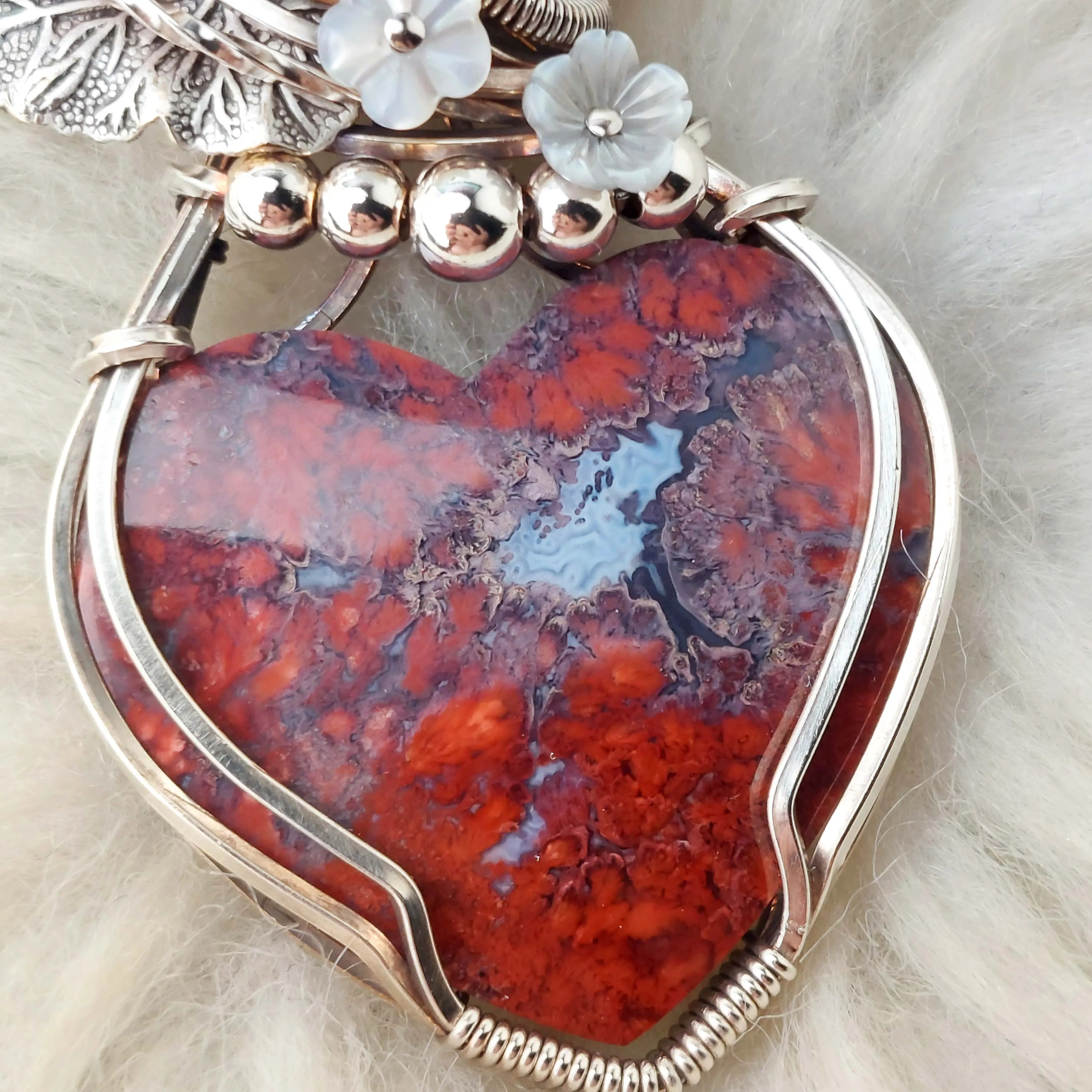 Moss Agate And Sterling Silver Heart Pendant