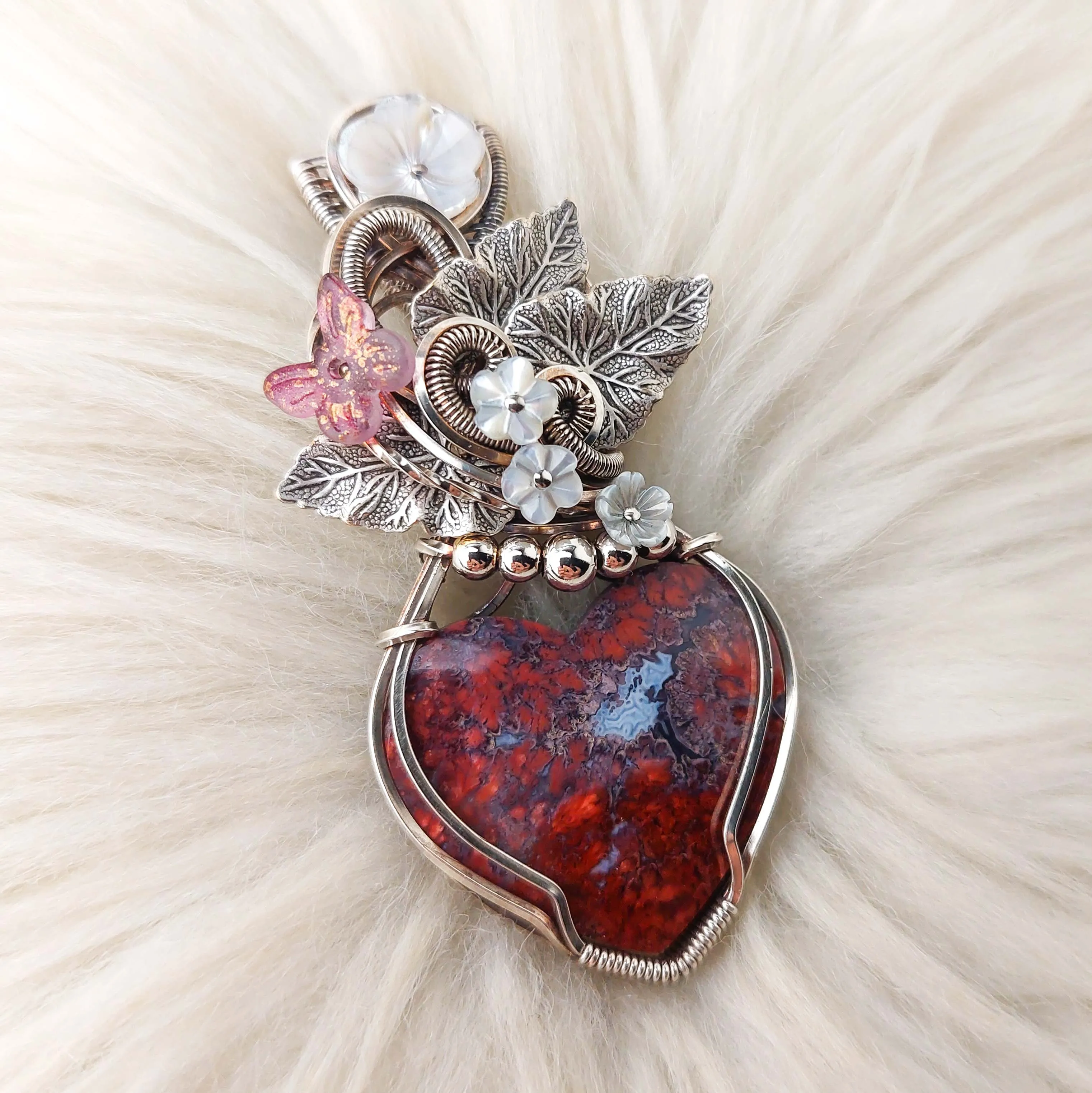 Moss Agate And Sterling Silver Heart Pendant