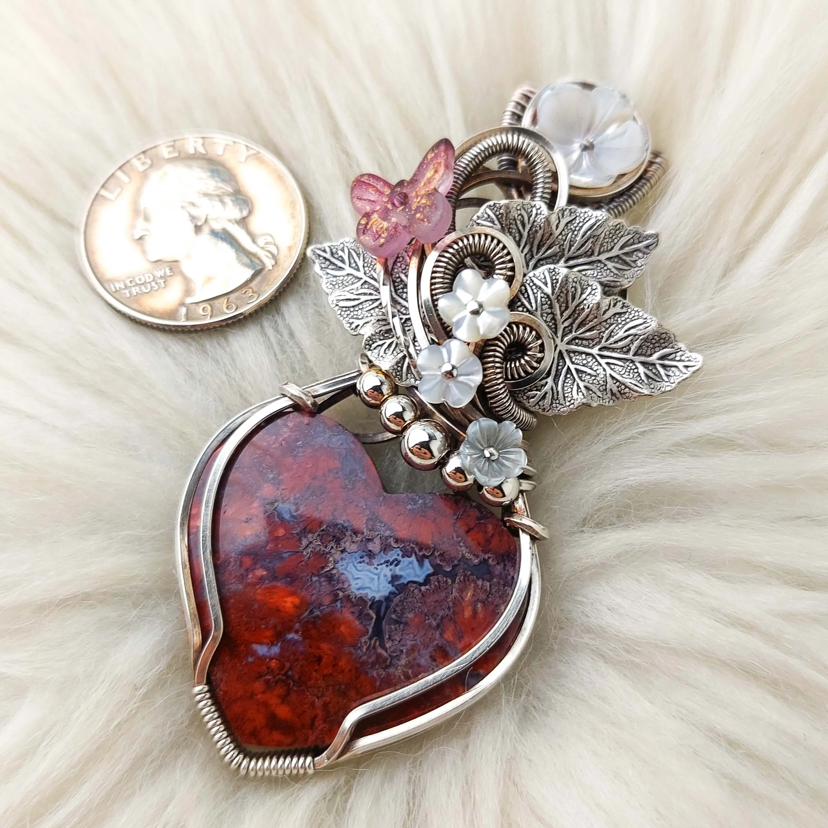Moss Agate And Sterling Silver Heart Pendant