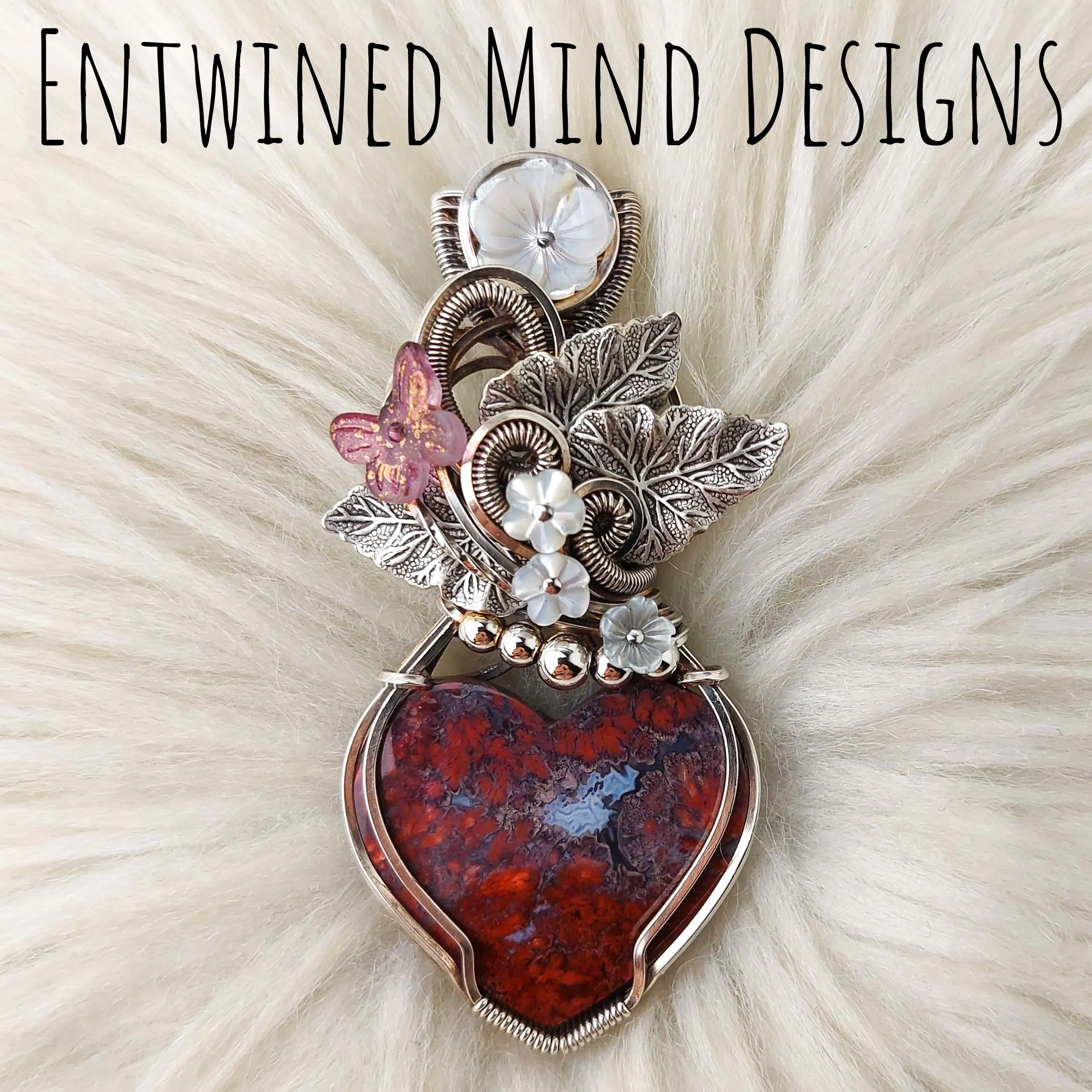 Moss Agate And Sterling Silver Heart Pendant