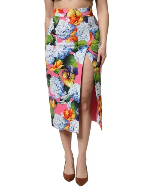 Multicolor Floral Print High Waist Midi Skirt